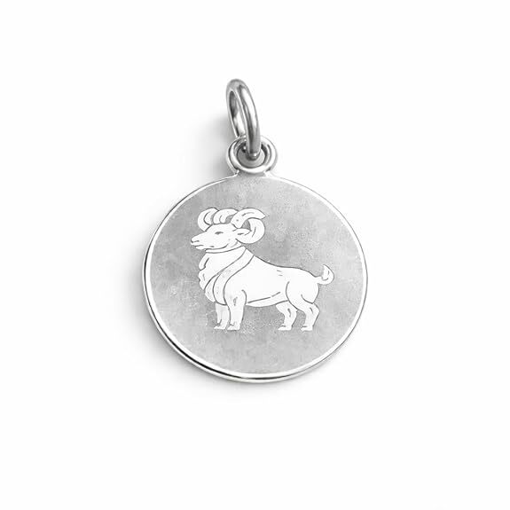 925 Sterling Silver Aries Zodiac Pendant for Men & Women | Horoscope Astrology Charm Necklace | Round Engraved Ram Design