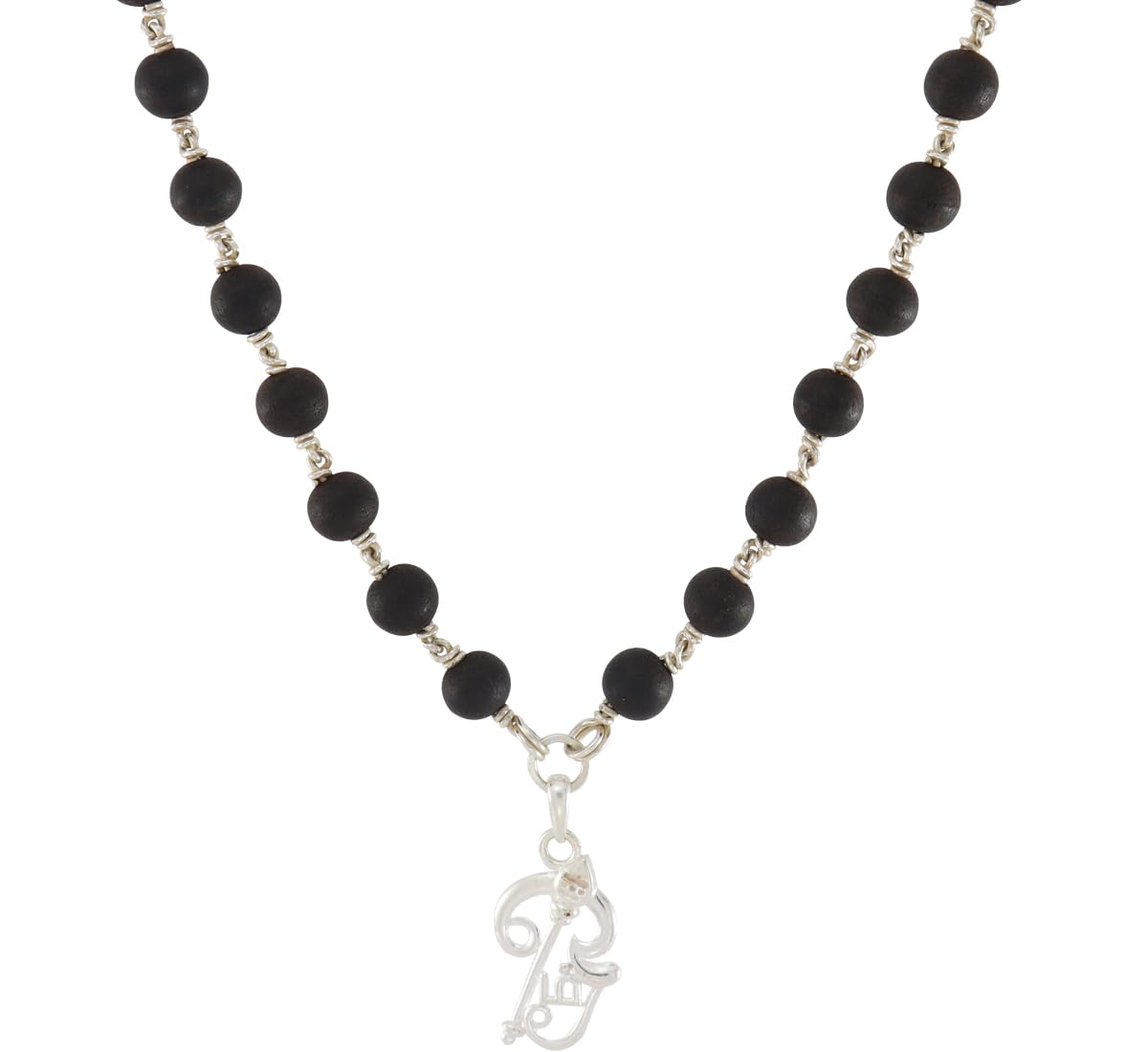 Karungali Mala with Silver Murugan, Vel & Tamil Om Pendant Spiritual Mala