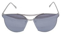 Unisex Oversized Sunglasses. Silver Color Metal Frame. UV Protected Reflective Silver Color Flat Lens.