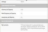 Havells Stainless Steel Endura Cresta Juicer Mixer Grinder, 500W, 4 Jar