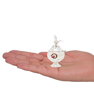 Silver Peacock Kumkum chimizh/Holder