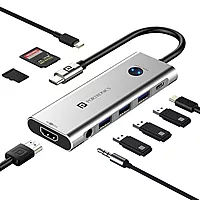 Portronics Mport One – 9-in-1 USB-C Hub features 4K HDMI, USB 3.0 ports, SD card reader, and more. Perfect for expanding connectivity for laptops and devices. Compact and portable design.