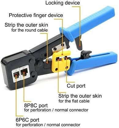 EZ RJ45 Crimping Tool with Round Cable Stripper Professional Pass Through Crimper for Cat5/Cat5e/Cat6/RJ11/RJ12 Connectors EZ RJ45 Crimping Tool with Round Cable Stripper Professional Pass Through Crimper for Cat5/Cat5e/Cat6/RJ11/RJ12 Connectors