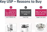 Havells Stainless Steel Endura Cresta Juicer Mixer Grinder, 500W, 4 Jar