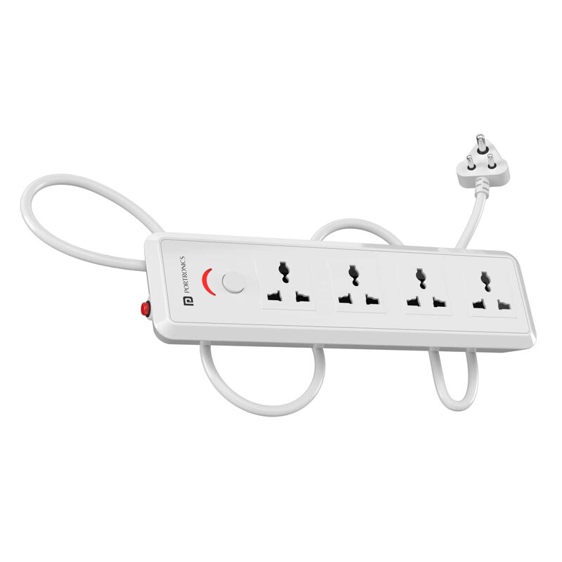 Portronics Power Plate 11 Extension Board – 4 Sockets, 1500W, 2m Cord, White