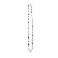 925 Sterling Silver Pearl and Red Mani Mala – Silver Tied Pearl Necklace with Red Beads