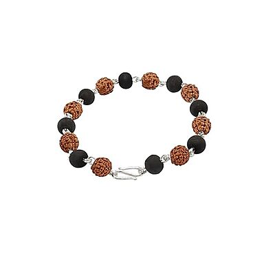 925 Sterling Silver Handmade Tied Rudraksha and Karungali Bracelet