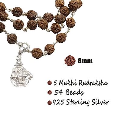 925 Silver Tied Rudraksha Mala Ruthratcham |Arch Ayyappan Pendant Silver ,Certified 925 Silver Tied Rudraksha Mala Ruthratcham |Arch Ayyappan Pendant Silver ,Certified