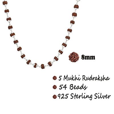 925 Sterling Silver Rudraksha Mala Panch Mukhi 5 Mukhi Five Face 54 Beads