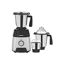 Borosil Silverline Mixer Grinder For Wet/Dry Mixing & Grinding | 750 Watts | 3 Steel Jars (400 ml Chutney Jar, 1.5 L Blending Jar, 1.2 L Dry/Wet Grinding Jar) | Mixie For Kitchen | 2 Years Warranty