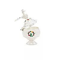 Silver Peacock Kumkum chimizh/Holder