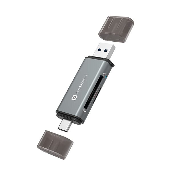 Portronics Mport 30 Card Reader – USB Type C & A Hub Adapter | SD & Micro SD Support | Grey