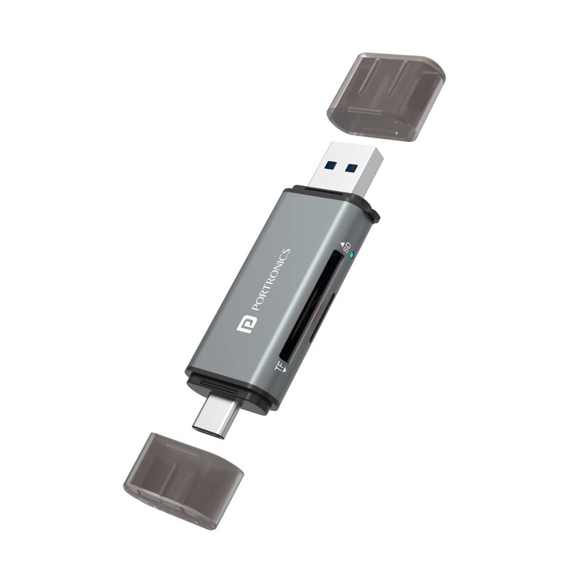Portronics Mport 30 Card Reader – USB Type C & A Hub Adapter | SD & Micro SD Support | Grey