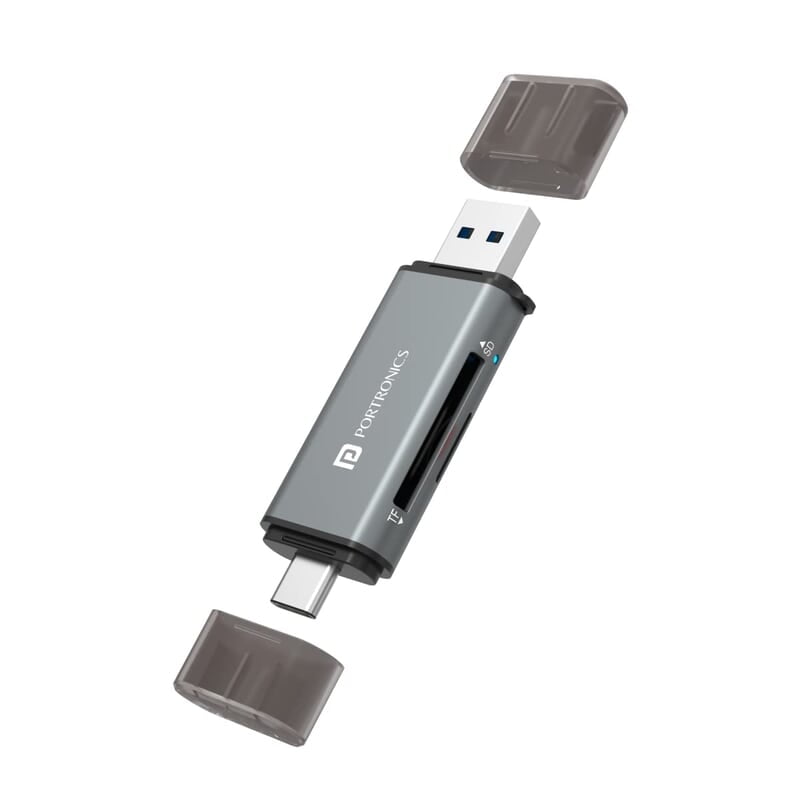 Portronics Mport 30 Card Reader, USB Type C and USB A Hub Adapter with Dual Connectors supports SD and Micro SD Memory Cards for Cameras, Laptops, Tablets, Smartphones and MacBooks