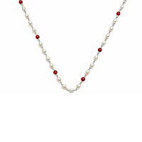 925 Sterling Silver Pearl and Red Mani Mala – Silver Tied Pearl Necklace with Red Beads