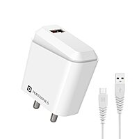 Portronics 10032 Adapto 41C Charger – 2.4A Single USB Port | Type-C Cable Included | White