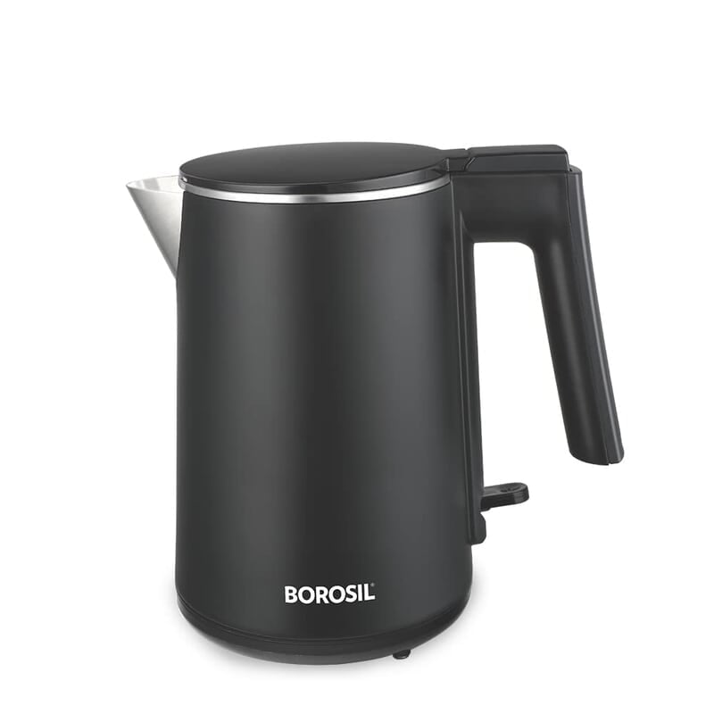 Borosil Cooltouch Electric Kettle, Stainless Steel Inner Body, Boil Water For Tea, Coffee, Soup, 1 L,