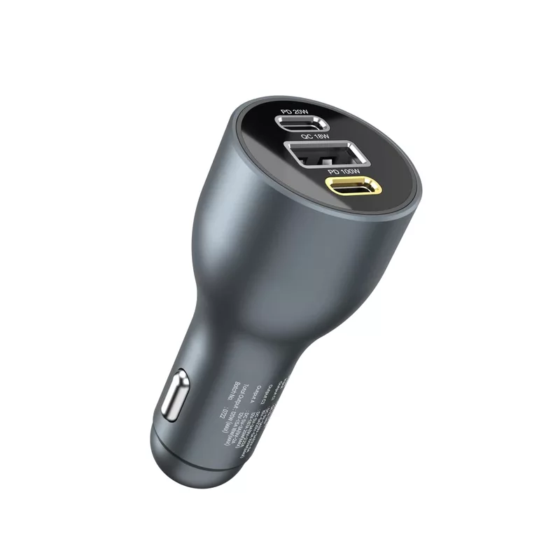 Portronics 120W Car Charger | 3-Port Fast Charging + PD | Charge multiple devices quickly | Compact design | Ideal for road trips | Compatible with various devices | Safe and efficient charging.