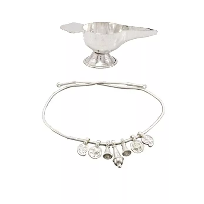 Sterling silver gift set for Born Babies-(Hip chain/Arunaakodi, Feeder/Paladai)