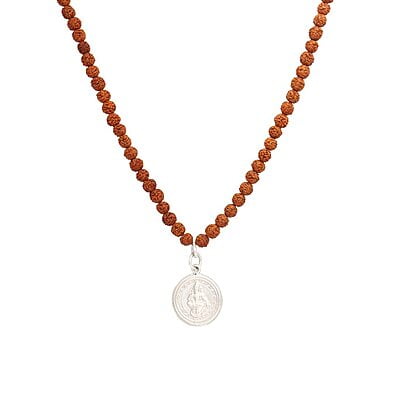 Rudraksha Mala with Sterling Silver Ayyappan Pendent/Dollar Rudraksha Mala with Sterling Silver Ayyappan Pendent/Dollar