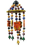 EELIKA Wooden Jhoomar handmade and handpainted Wind Chimes with beautiful symbols, beads and bells for home and balcony (both indoor and outdoor) || positive energy || home decor