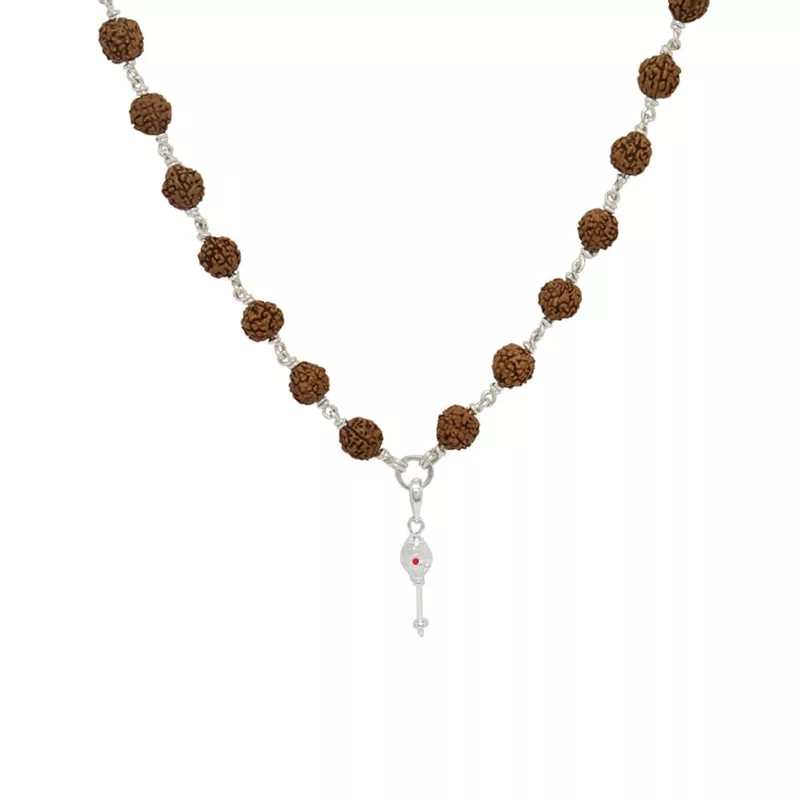 Original Rudraksha Mala in Silver with Vel Pendant Certified