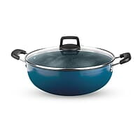 Borosil ProChef Non-Stick Aluminum Kadhai with Lid 24 cm | Gas Stove Compatible, Thick Uniform Body for Even Heating, Dishwasher Safe | 5 Layer Nonstick Coating, PFOA Free | 1 Year Warranty | Blue