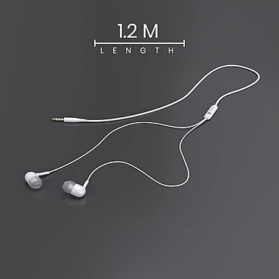 Portronics Conch Sigma A – 3.5mm Earphones with Mic, featuring a sleek white design, delivering clear sound quality and comfortable fit for an enhanced audio experience on the go.