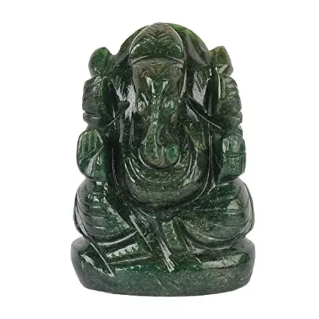 Ganesha Idol Crystal Stone Green Aventurine Ganesh Lord God Ganpati Statue for Car Dashboard, Pooja, Home Decor, Gift and Showpiece