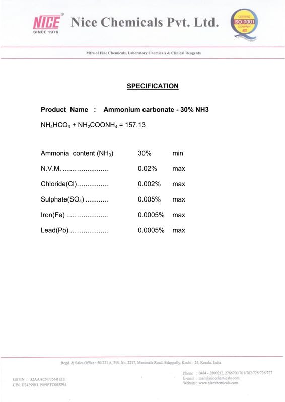 Ammonium Carbonate 500gm 30% NH3 NICE
