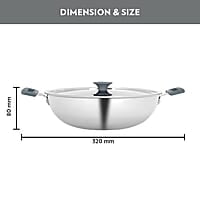 Borosil Cookfresh Tri-ply Stainless Steel Kadhai with Lid, Induction Friendly, 1.5 L, 20 cm Dia
