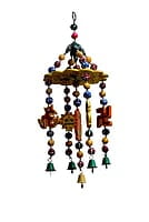 EELIKA Wooden Jhoomar handmade and handpainted Wind Chimes with beautiful symbols, beads and bells for home and balcony (both indoor and outdoor) || positive energy || home decor