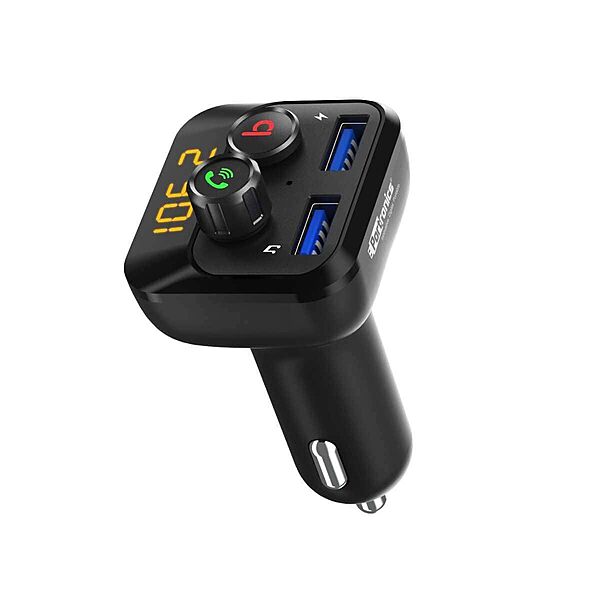 Portronics Auto 10 | Bluetooth Car Receiver | Fast charging | Stream music & hands-free calls | Dual USB ports | Compact design.
