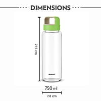 Borosil Crysto Glass Water Bottle, Water Bottle for Fridge Wide Mouth Borosilicate Glass Extreme Temperature Resistant For Hot & Cold Water, Milk, Lassi, Juice, Green Lid 750 ml, Stylish & Transparent