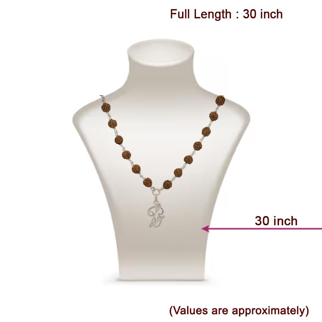Original Rudraksha Mala in Silver with Om Pendant | Certified Original Rudraksha Mala in Silver with Om Pendant | Certified