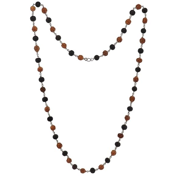 Silver Tied rudraksha-karungali mala