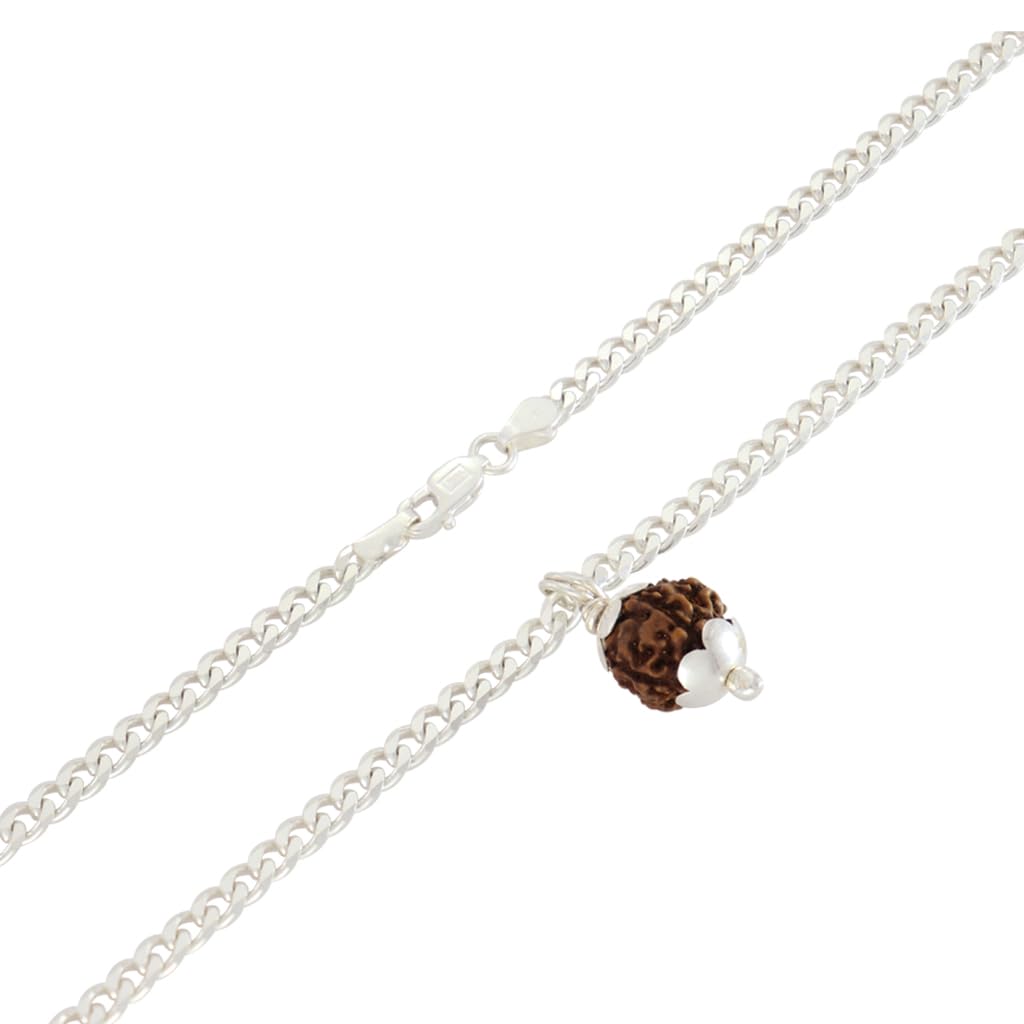 Sterling Silver Curb Chain with Velli Capped Rudraksha Pendant (92.5% clarity)