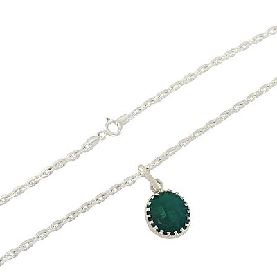 Sterling Silver Chain with Green Stone Pendant