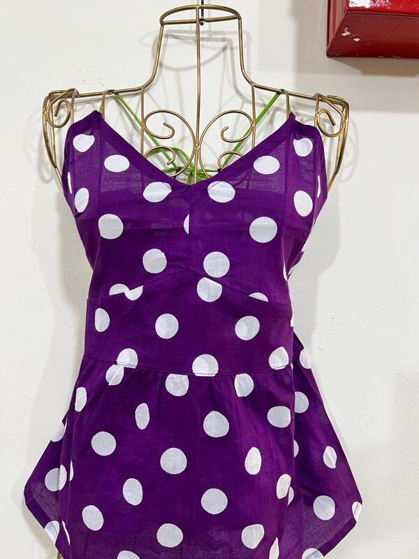 Inchara's Tie Back Peplum Top - Purple polka
