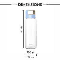 Borosil Crysto Glass Water Bottle, Fridge Bottle Set of 3, Borosilicate Glass, Extreme Temperature Resistant, For Hot & Cold Water, Milk, Lassi, Juice, Blue Husk Lid, 750 ml, Stylish & Transparent