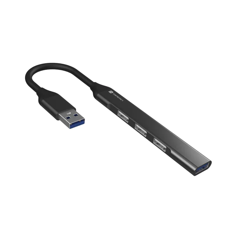 Portronics Mport 31 – 4-in-1 USB Hub offers 5Gbps data transfer speed, featuring multiple ports for seamless connectivity. Compact design, perfect for laptops and desktops, enhancing productivity.