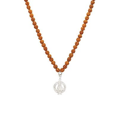 Rudraksha Mala/Chain with Sterling Silver Iyyappan Pendent/Dollar Rudraksha Mala/Chain with Sterling Silver Iyyappan Pendent/Dollar