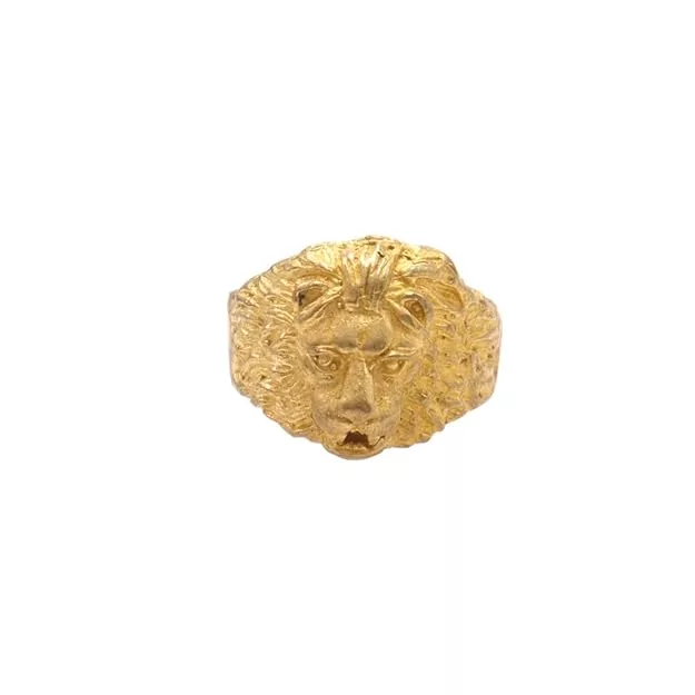 Gold Plated Metal Lion Ring, Mothiram For Men
