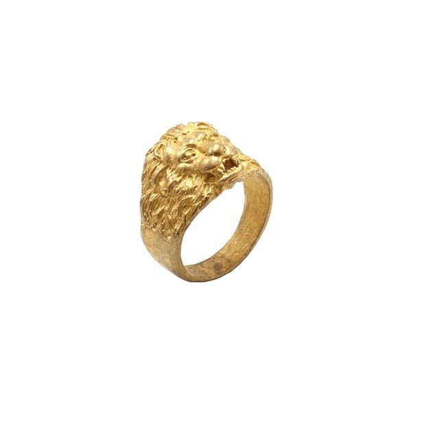 Gold Plated Metal Lion Ring, Mothiram For Men