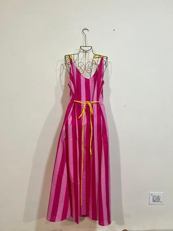 Anika's Free-Size Strappy Dress - Pink & Pink Stripes