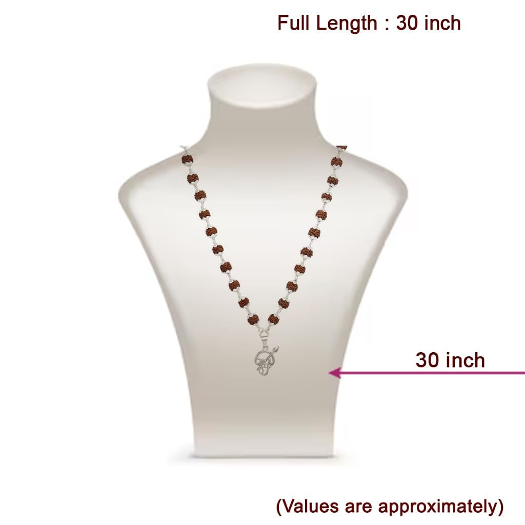 Original Rudraksha Mala in Silver with Om Pendant | Certified Original Rudraksha Mala in Silver with Om Pendant | Certified
