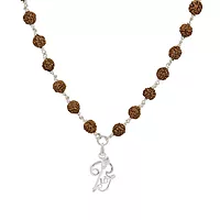 Original Rudraksha Mala in Silver with Om Pendant | Certified