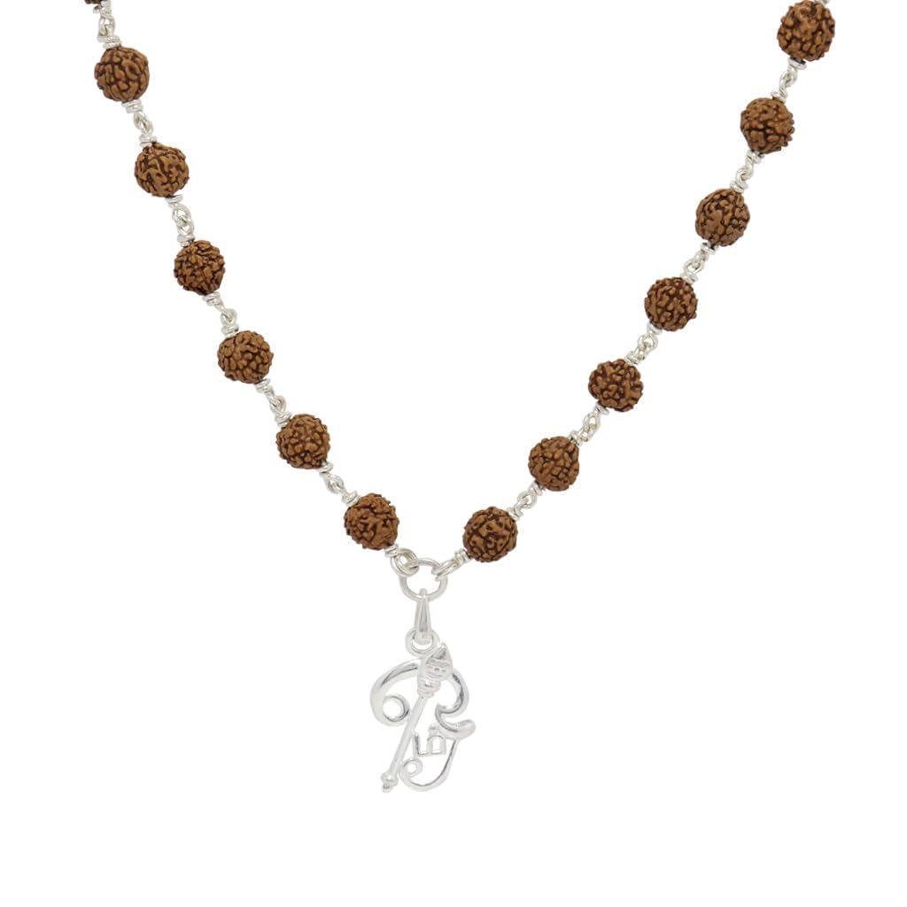 Original Rudraksha Mala in Silver with Om Pendant | Certified Original Rudraksha Mala in Silver with Om Pendant | Certified
