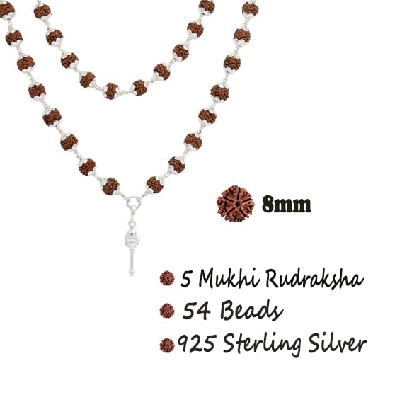 Original Rudraksha Mala in Silver with Vel Pendant Certified