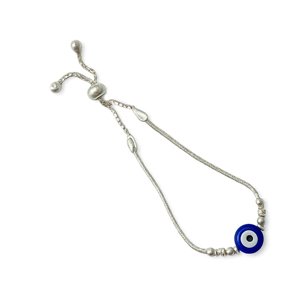 Sterling Silver Adjustable Evil Eye Bracelet for Girls and Women Free Size